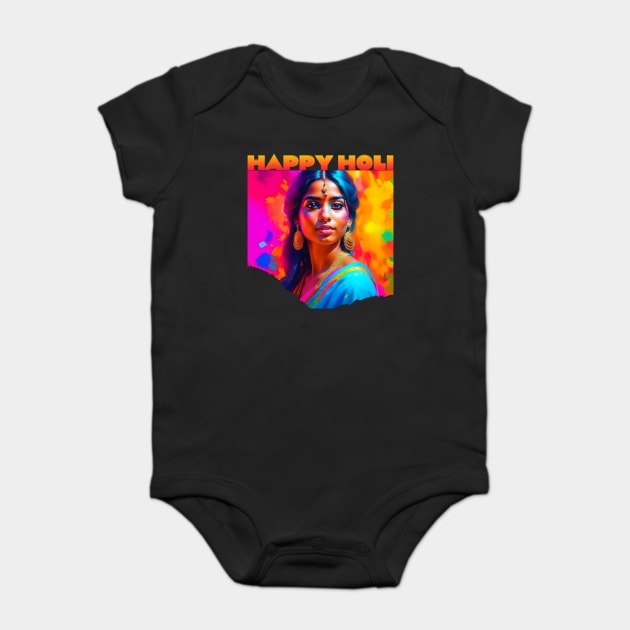 Happy Holi Beautiful Woman in Blue Baby Bodysuit by HolidayBug